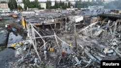 Торговый центр в городе Кременчуг, разрушенный ВС РФ