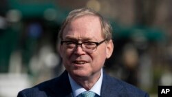 Директор Национального экономического совета Белого дома Кевин Хассетт во время встречи с журналистами в Белом доме, 7 марта 2025 года. (фото AP/Alex Brandon)