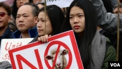 纽约万人集会声援华裔前警员梁彼得（美国之音章真拍摄）